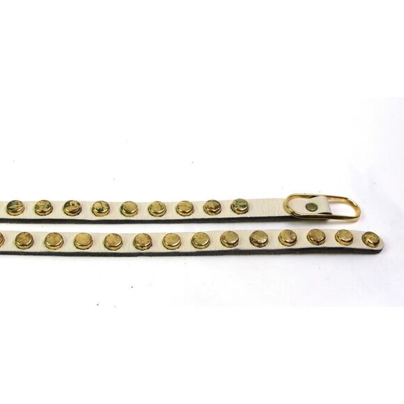 SKINNY STUDS BEIGE GENUINE LEATHER 1/2"Wd DRESS CASUAL WOMEN'S BELT Sz S/M (88t - Picture 11 of 12